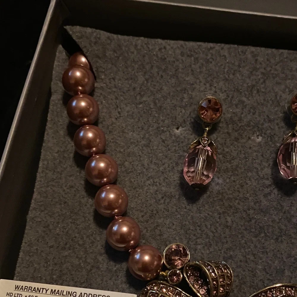 Heidi Daus Pink Ravishing Ribbon  Beaded Necklace with Bow Pendant and Earrings